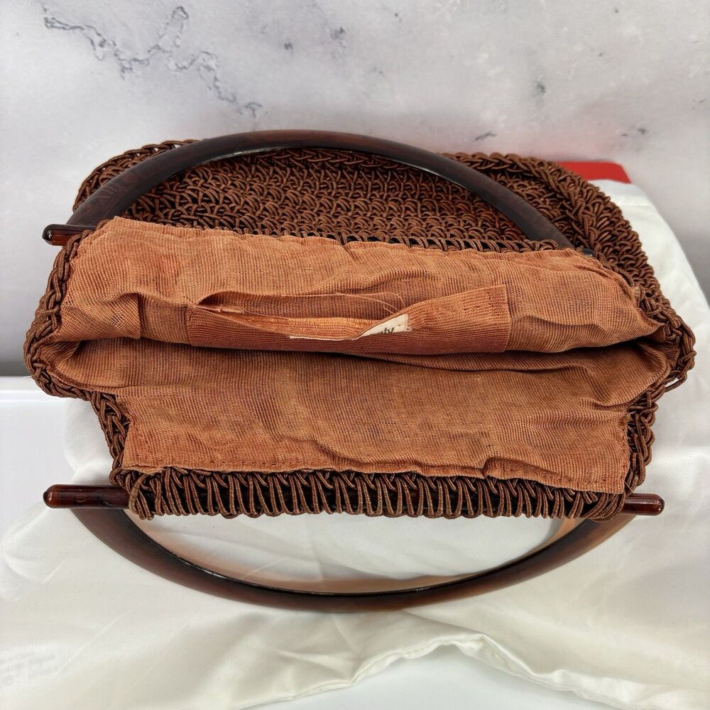 Vintage 60s Macrame Handbag Purse Lucite Handles Made In Italy Retro Hippy chic - Picture 9 of 16